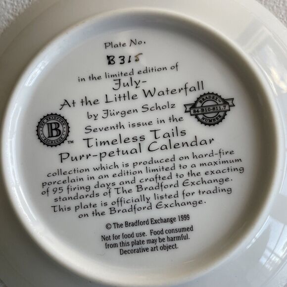 July - At The Little Waterfall Plate Cat Kitten By Jurgen Scholz Timeless Tails - Picture 7 of 9